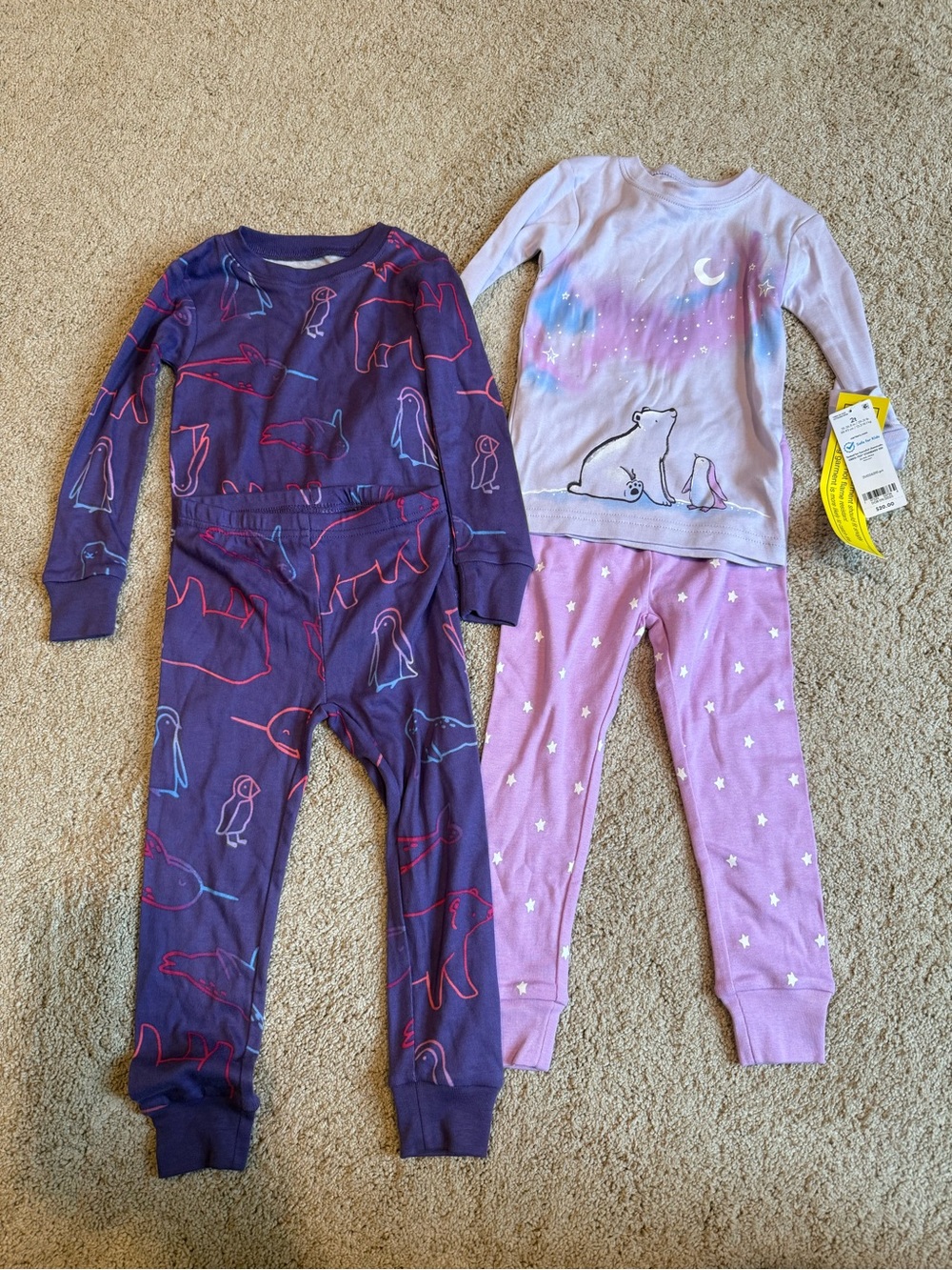 Carters Girls' Purple & Lavender Penguin and Polar Bear two-Piece Pajama Sets